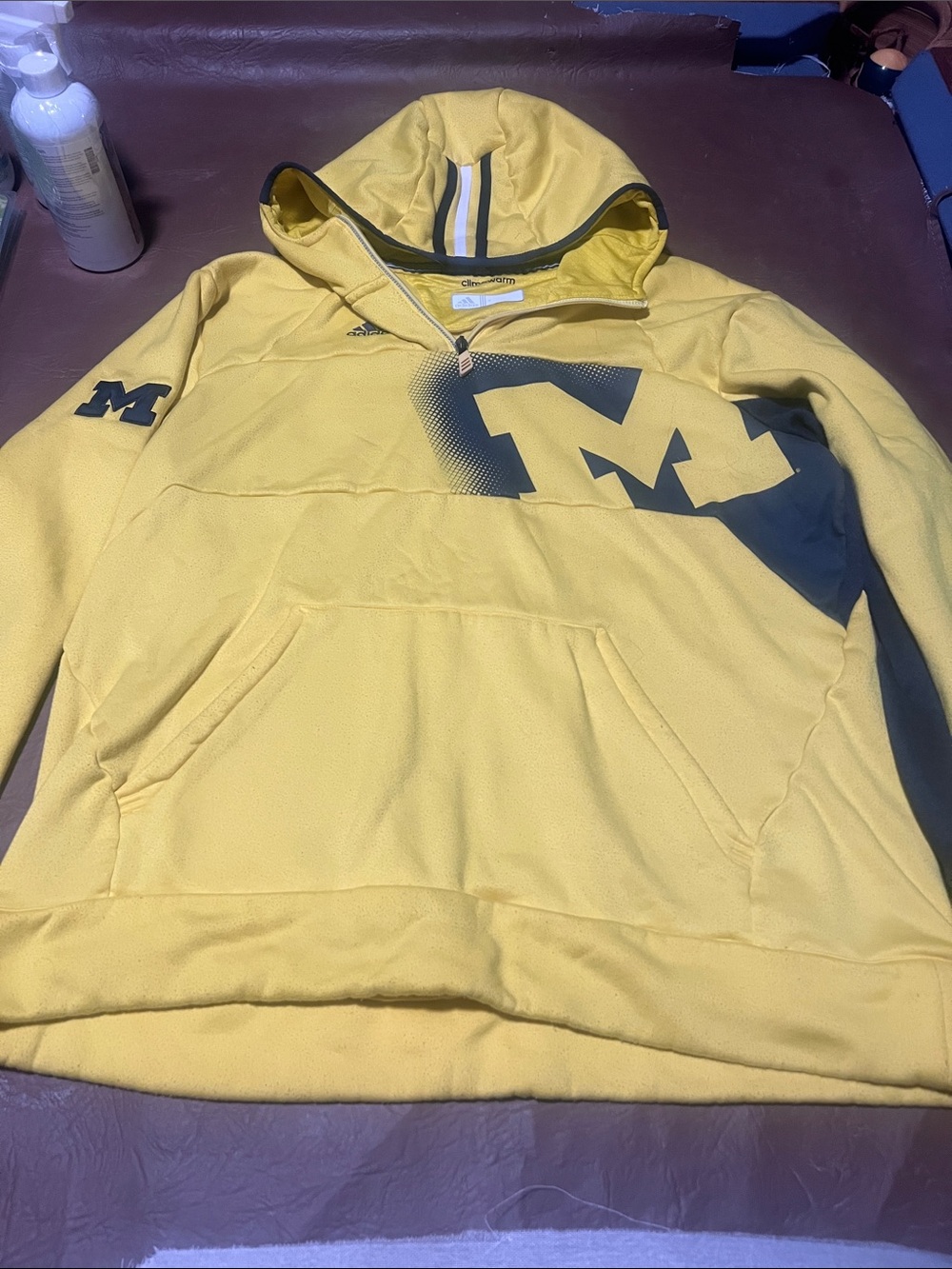 adidas Yellow Hooded Pullover with Large Block M Graphic